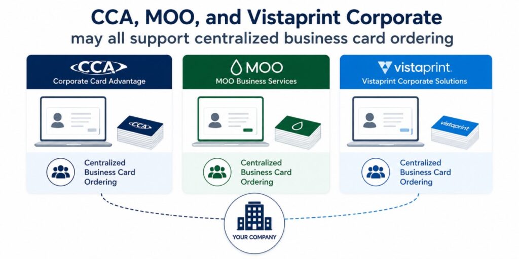 CCA, MOO, and Vistaprint Corporate can all support business card ordering