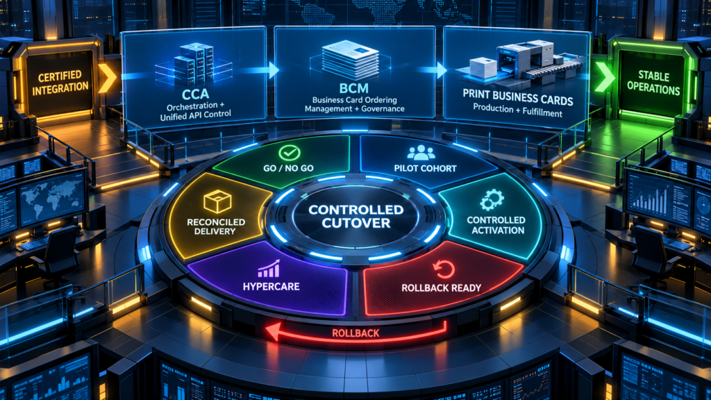 Controlled Integration Cutover For Enterprise Business Card Ordering